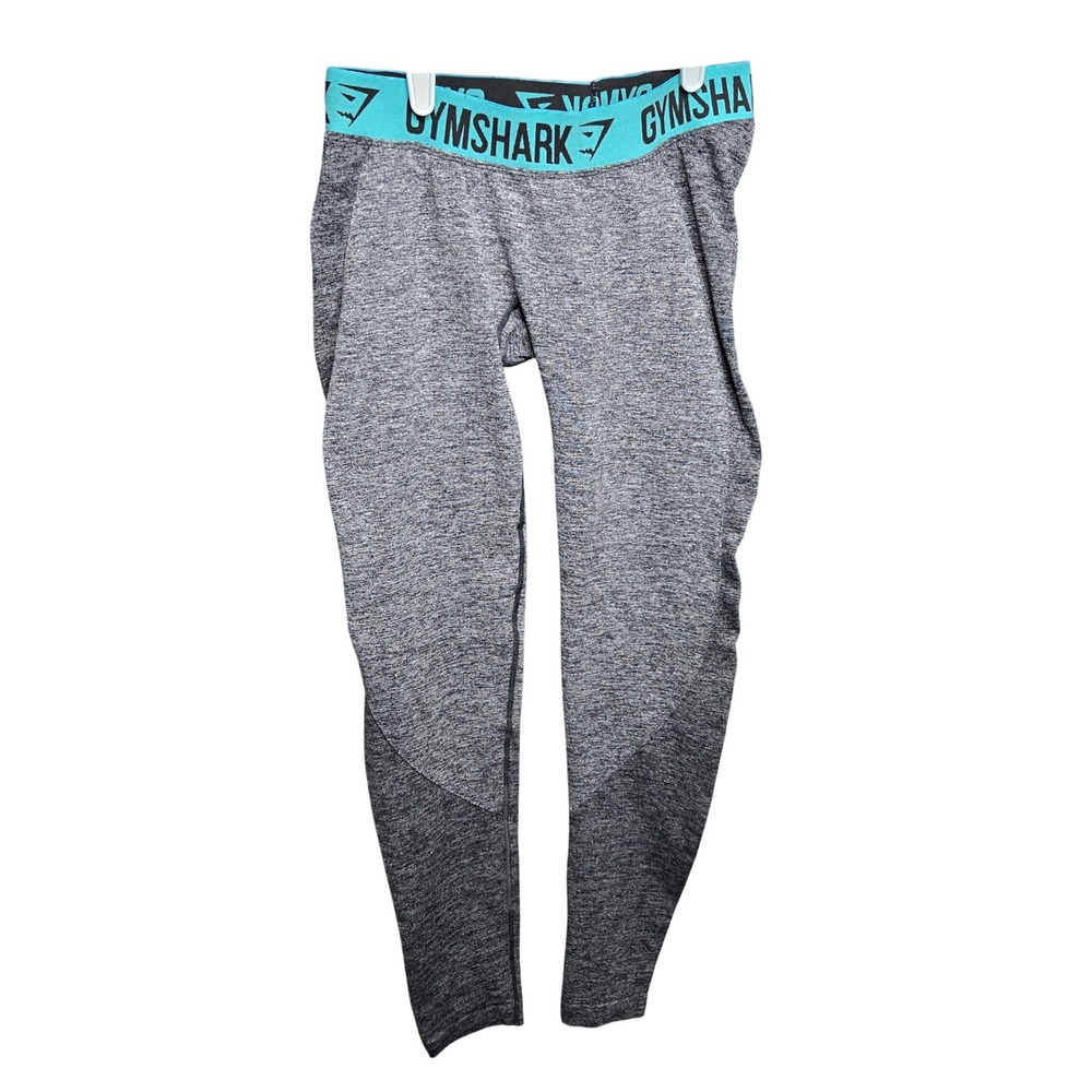 Gymshark Leggings Womens Medium Gray Teal Logo Waistband Dry Performance Active